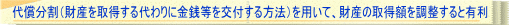 代償分割（財産を取得する代わりに金銭等を交付する方法）を用いて、財産の取得額を調整すると有利